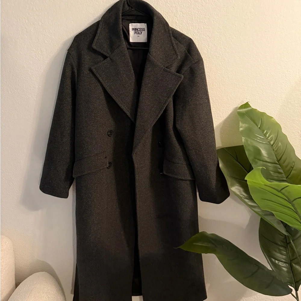 Princess Polly Charcoal Trench Coat - Picture 2 of 4